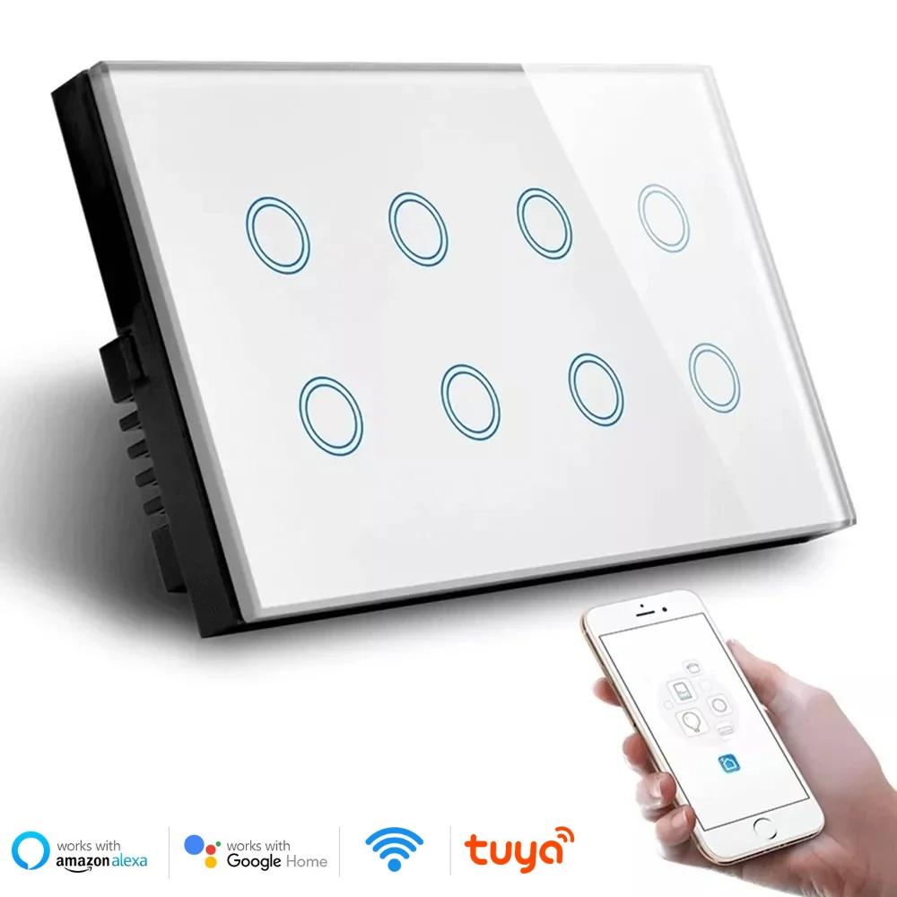 WLAN Smart Touch Licht Wandschalter Interruptor Glaspanel 8-fach 147*86mm Tuya App SmartLife Kompatibel mit Alexa Google Home