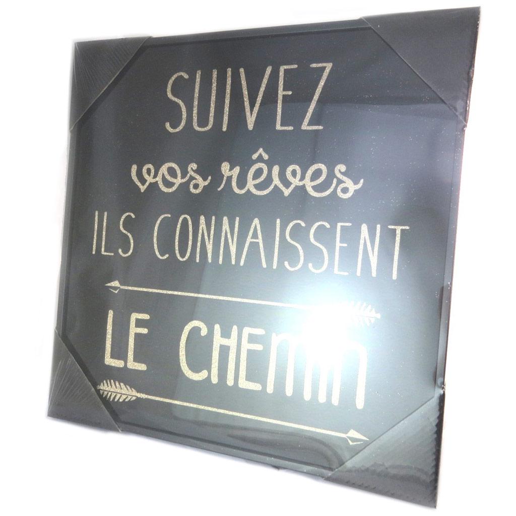 Les Trésors De Lily [P1401] - 'Messages' Glitter Frame (Follow Your Dreams They Know the Way) Black Gold - 41x41 Cm