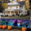 Halloween Fence Party Pennant, Witches Skulls Jack-O'-Lanterns Black Cats Gothic Design, Polyester Outdoor Garden Decoration