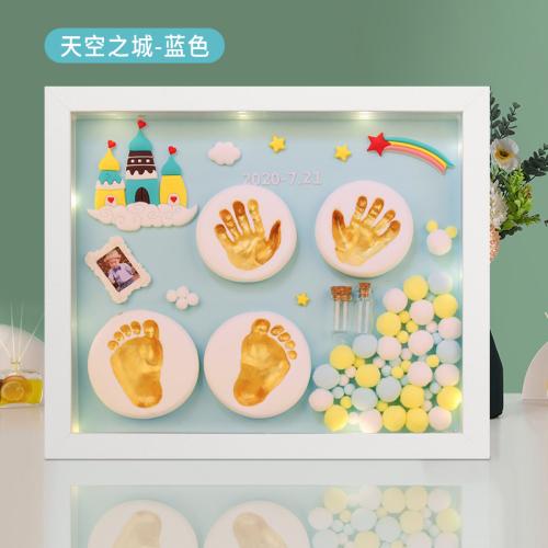 Baby's Full Moon Stereoscopic Hand Foot Printing Mud One Year Old Hand Model Souvenir 28.4x33.4CM Wooden Photo Frame Decoration