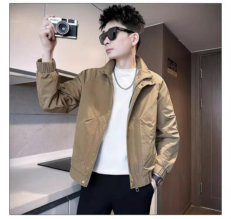 Men's Spring 2025 Stand Collar Casual Solid Color Jacket