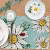 Spring Summer Daisy Flower Placemats Set of 4, Floral Eucalyptus Leaves Blue Dining Place Mats Table Decor, Ladybug Seasonal Home Kitchen Decoration