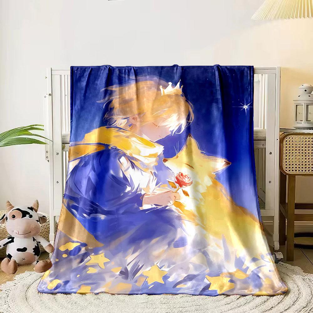 A boy with a crown and scarf holds a rose, interacting with a fox. for all seasons blanket lunch break throw gift