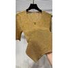 Summer Fashion Gold Short-sleeved T-shirt Women Slim Casual Pullover Top Female V-neck Knitting Tee