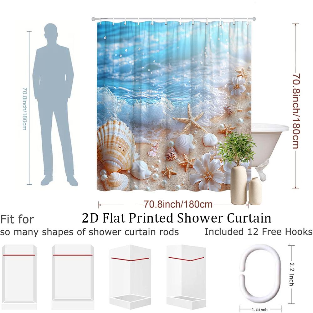 Beach Coastal Seashell Ocean Shower Curtain Waterproof Tropical Bathroom Decor Curtain Nautical Starfish Design