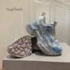 Fashion Rhinestone Cover Thick Sole Denim Canvas Sneaker Woman Bling Rivet Chunky Daddy Shoe Ladies Luxury Brand Design Crystal Zapatos