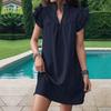 Women's Fashion Casual Solid Color V-Neck Loose Ruffle Sleeve Short Dress