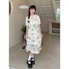 2026 Summer Women's Ink Wash Print Slit Skirt with Frog Button - New Chinese Style Qipao Dress for Girls