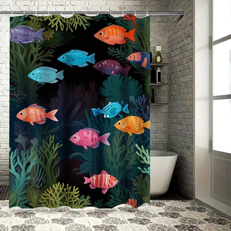 Vibrant Coral Reef Fish Shower Curtain Waterproof Fabric for Bathroom Decor