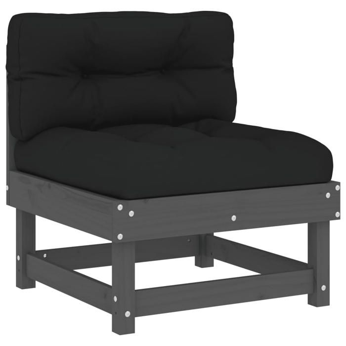 VidaXL Canapé central avec coussins gris bois de pin massif, canapé de jardin, siège de jardin, siège d'extérieur, canapé 825431