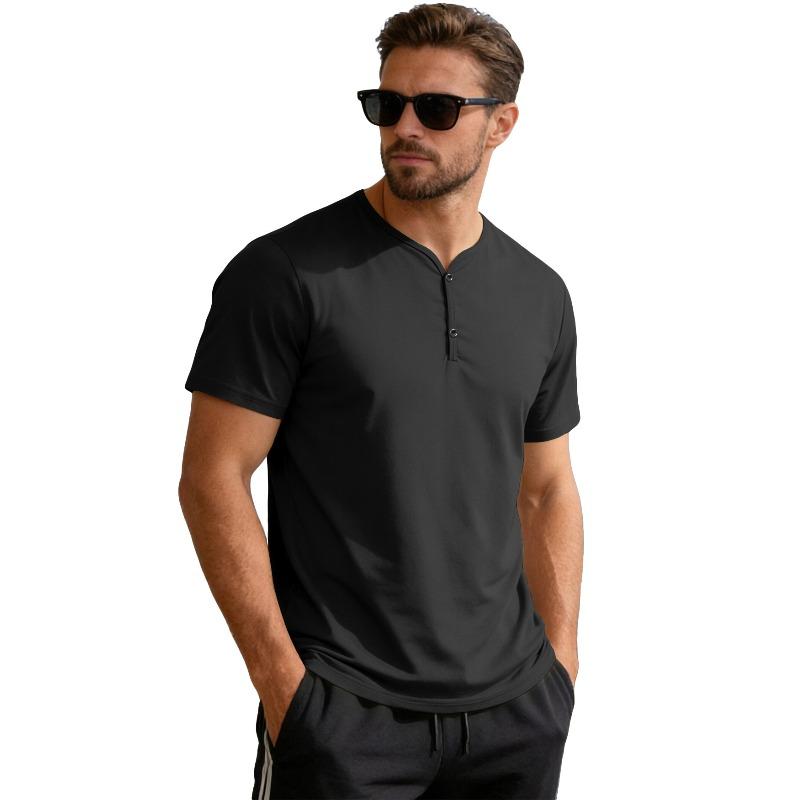Men s plain V-neck breathable, moisture-wicking casual sports T-shirt – lightweight, standard fit, short sleeves S