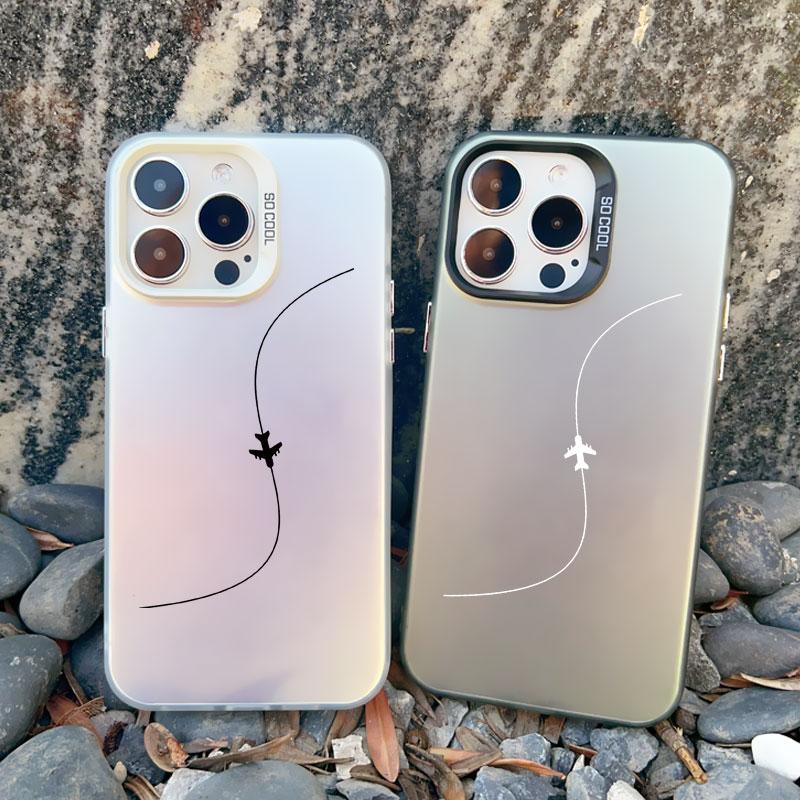 Aircraft Airplane Heart Couple Phone Case For Apple iPhone 16 15 13 12 11 Pro Max 13 Mini 14pro Max Plus Shockproof Laser Covers