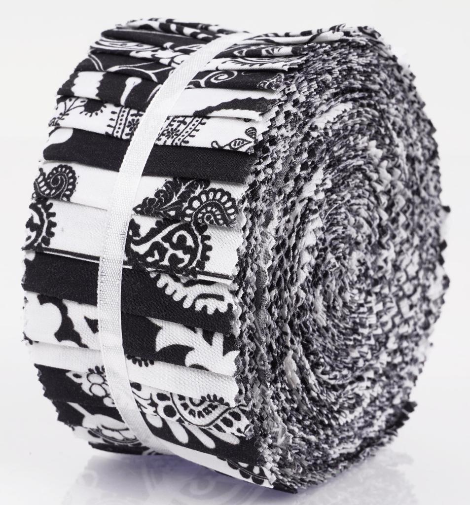 Soimoi 40Pcs Block & Paisley Print Cotton Precut Fabrics For Quilting Craft Strips 2.5 Inches Jelly Roll - White &