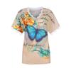 Women Summer V-neck Butterfly Print Short Sleeve Lace Patchwork T-Shirts  Blouse