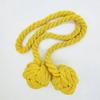 2pcs Curtain Holdbacks Hand Knitting Braided Drapery Tiebacks with Double Ball Cotton Rope Tassel- Yellow