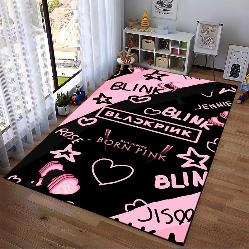 Blackpink Born Pink Herz Design Teppich Rutschfester Teppich geeignet für Wohnzimmer- und Schlafzimmer-Sofas