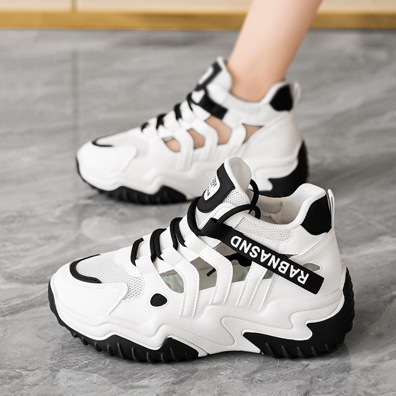 Korean Version of the New Dad Shoes Women's 2025 Summer Hollow Mesh Shoes Breathable Student Sports Shoes Casual Thick-soled Heightening Shoes