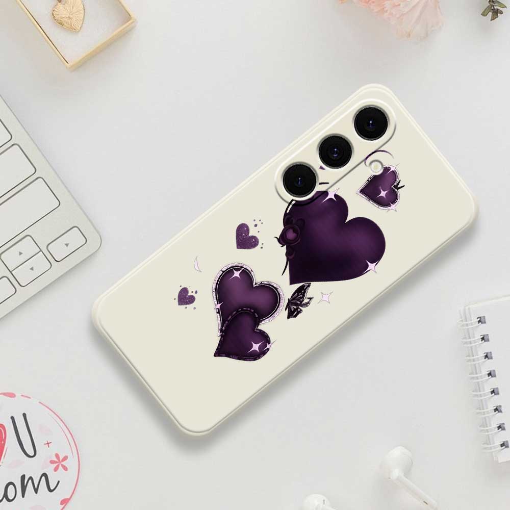 For Samsung Galaxy S25 FE Case Purple Love Pattern Printing Straight Edge TPU Phone Back Cover