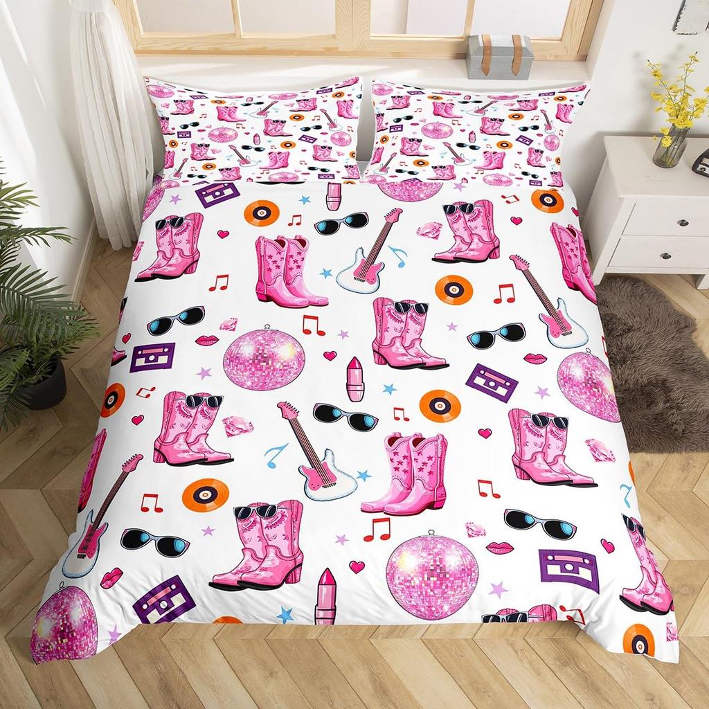 Music Fans Print Duvet Cover Twin Full Music Theme Comforter Cover Singer Fan White Bedding Set for Birthday Valentines Day Gift