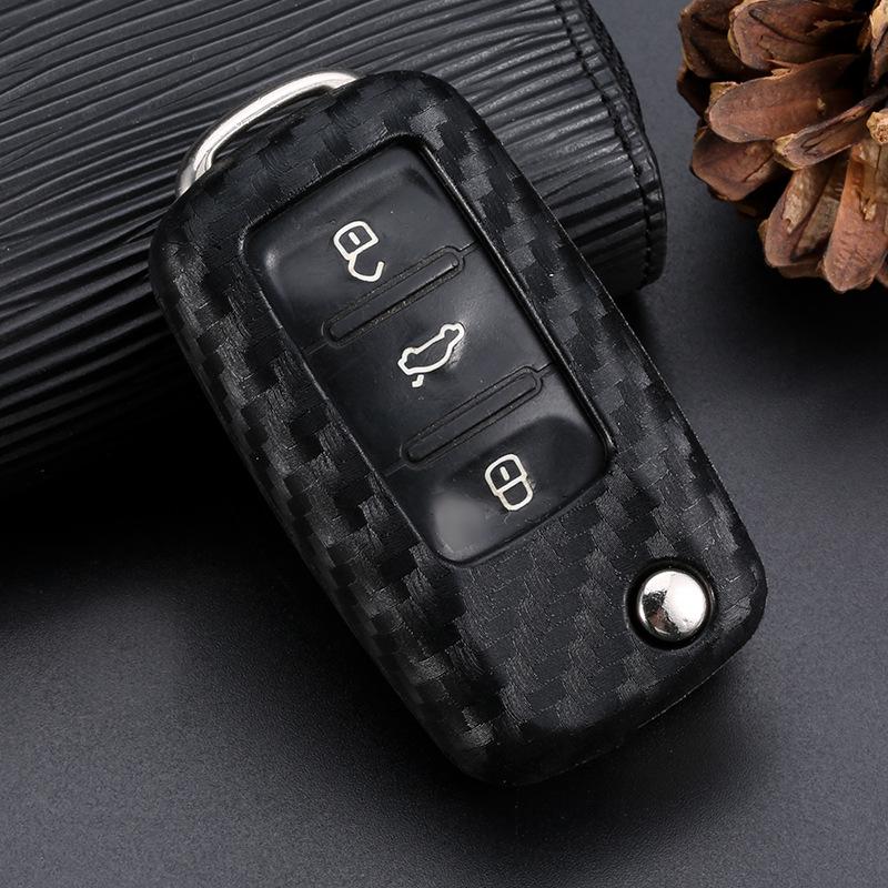 Volkswagen Key Case for Bora, Golf, Skoda - Carbon Fiber Silicone Shell