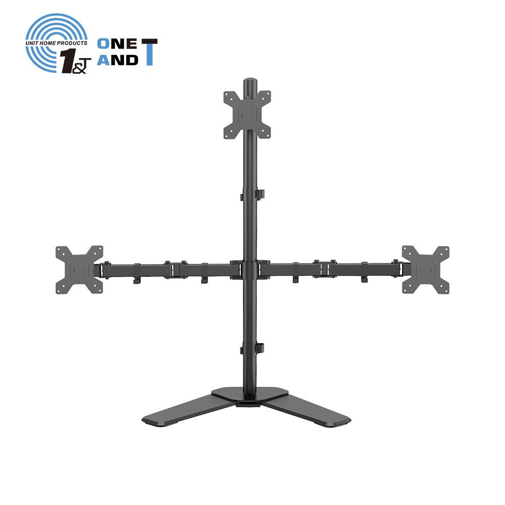 

Triple Monitor Mount: Adjustable, Anti-Shake, Rotating Stand for 13-27 Inch Displays