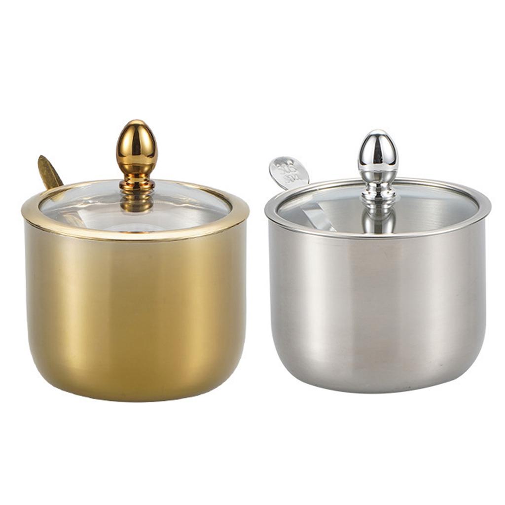 Stainless Steel Sugar Bowl With Transparent Lid Spoon Seasoning Box Multifunctional Kitchen Storage For Spices And More