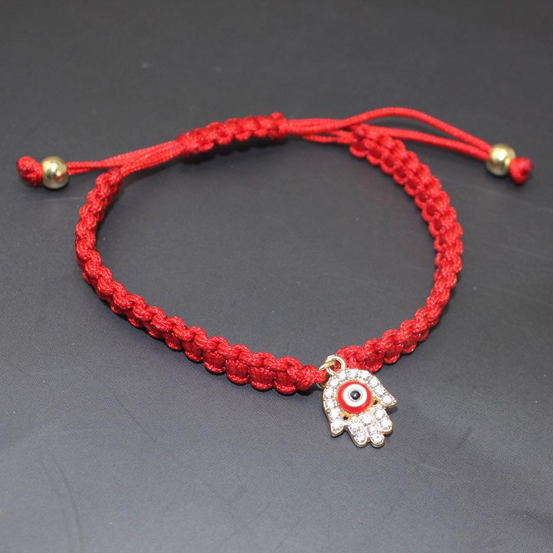 

European and American Turkish Eye Pendant Bracelet with Red Hand-Woven Rope