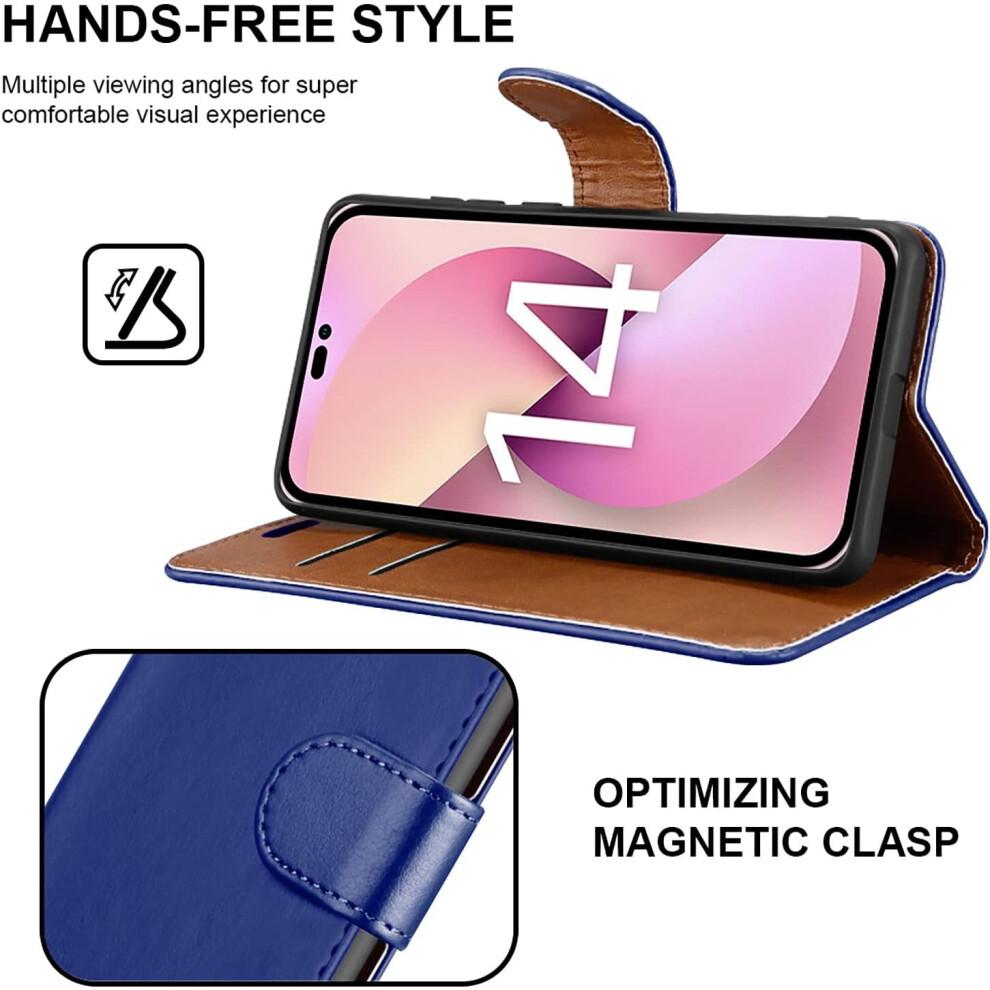 (Blue) iPhone 14 (6.1)Case Leather Wallet Book Stand view