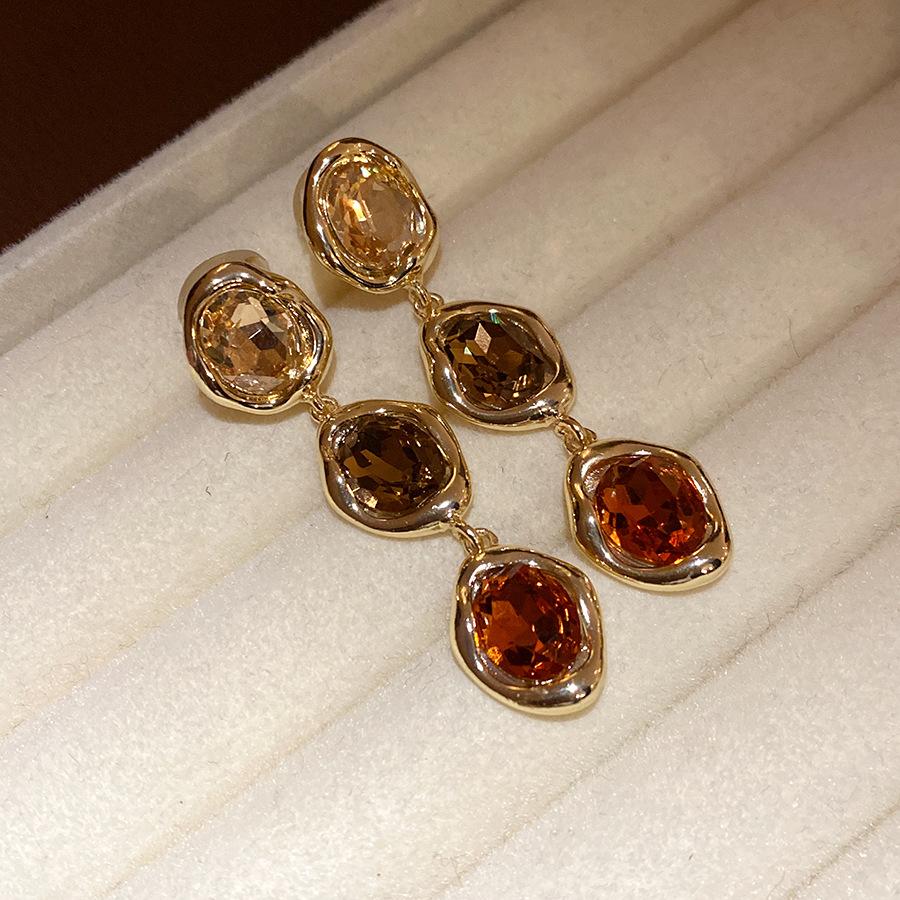 K real gold electroplated diamond-set oval fringed earrings medieval vintage earrings light luxury high-end earrings women