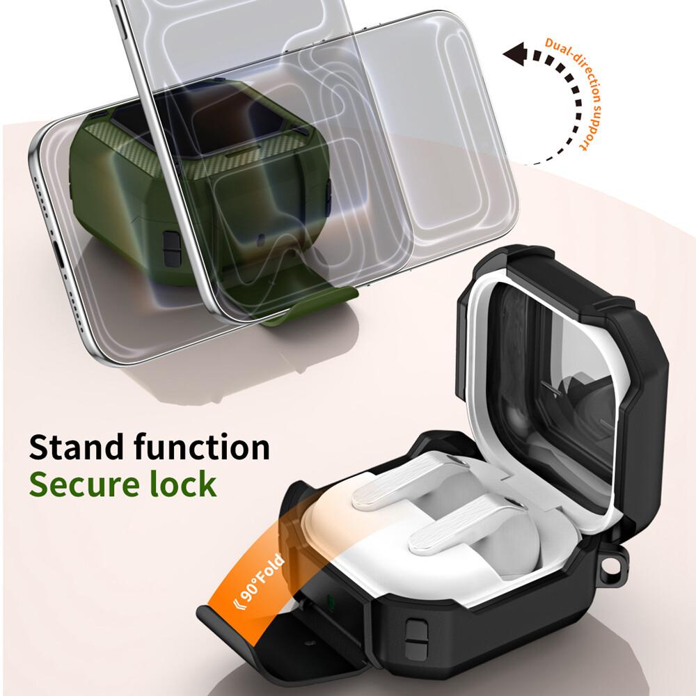 KEYSION Bluetooth Earphone Case for Samsung Buds 4 Pro Silicone+PC With Phone Stand Hook Shockproof Cover for Galaxy Buds4 4 Pro