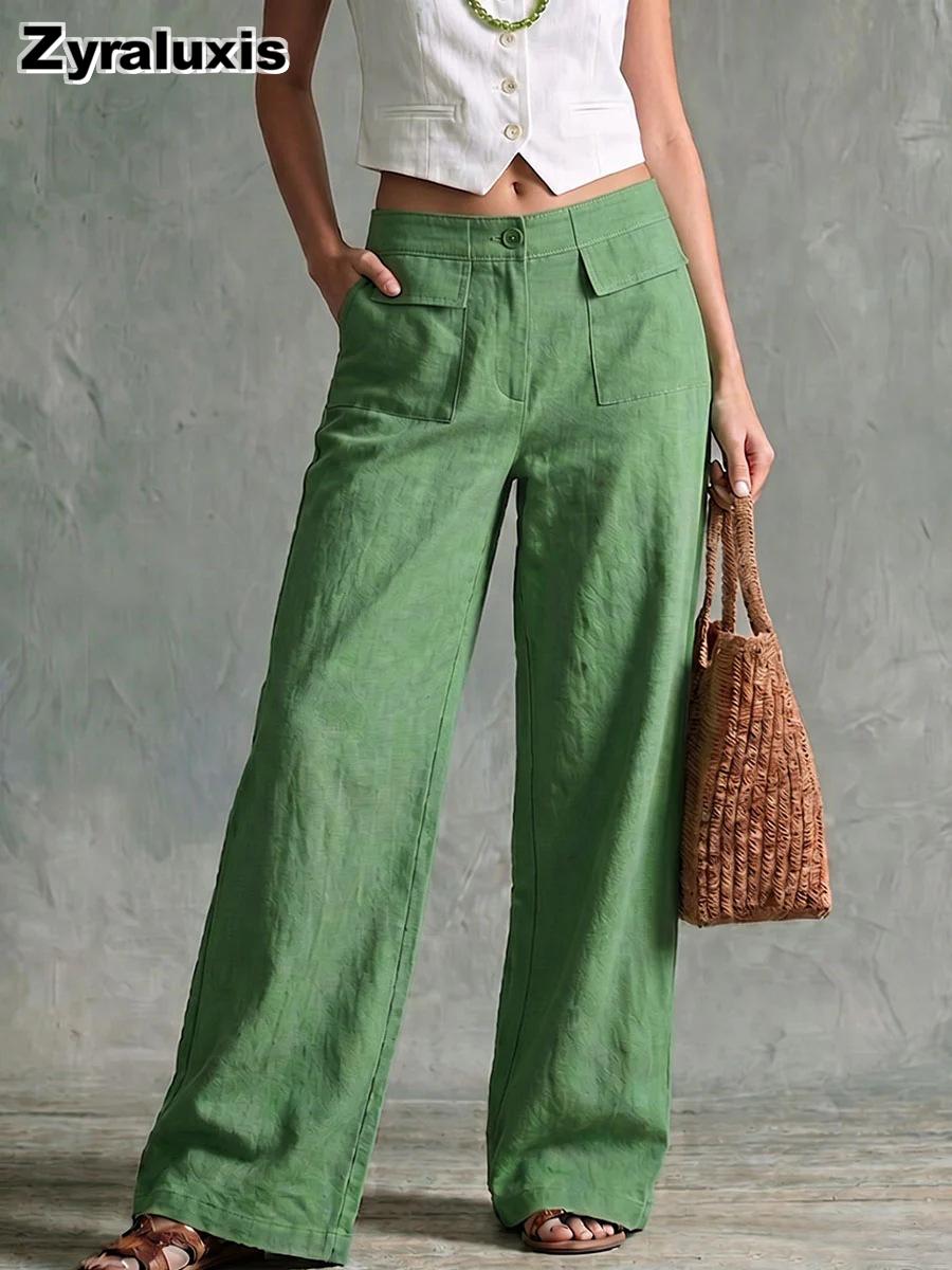 Summer Loose Women s Wide Leg Pants New Style Pure Color High Waist Casual Cotton Linen Wide Leg Trousers S