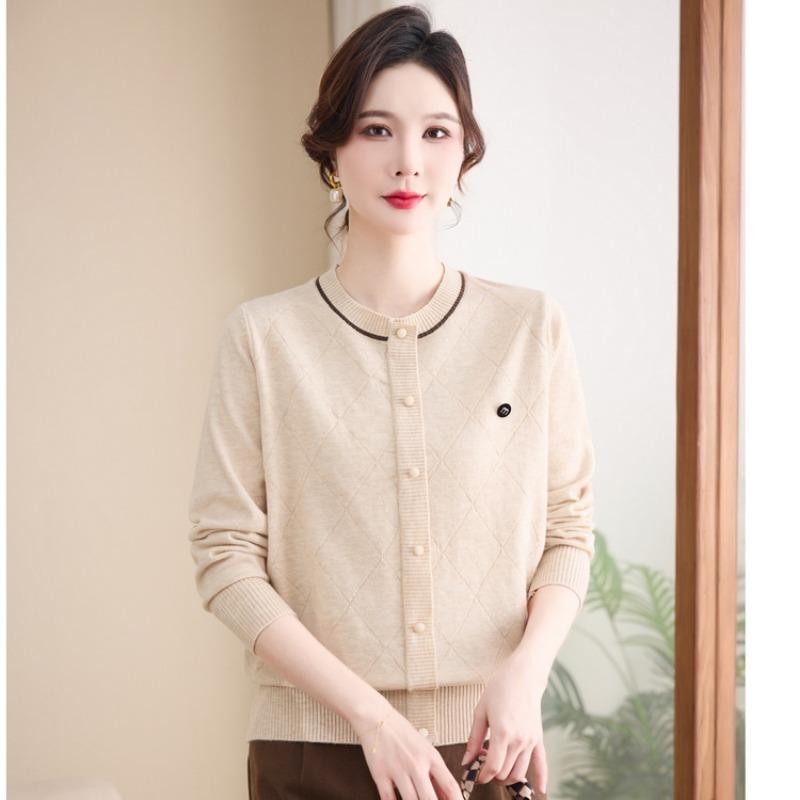 

Middle-aged and elderly sweater fashion women s clothing spring mother clothing women s knitted sweater women s high elastic age 0 years old 3XL бежевый