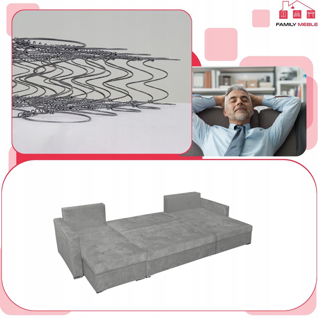 Narożnik Bella BIG rozkładany z funkcją spania Family Meble szary