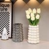 Creative Electroplated Silver, Milky White Vase, Ceramic Living Room Flower Arrangement Table Decor Light Luxury Style Vase, 1Pc