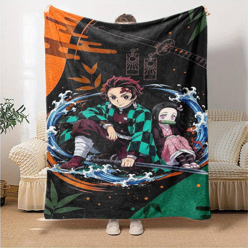 Tanjiro Nezuko Kamado Print Flannel Blanket High Quality Warm Comfortable Cover for All Seasons Perfect for Gifts Home Decor