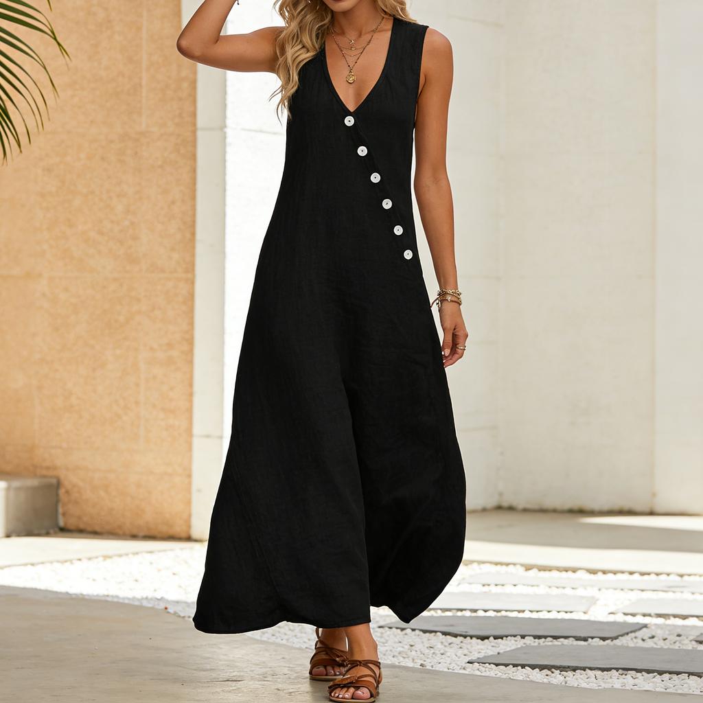Women's Dress Mid-length Casual Flowy Dresses V-neck Vocation Boho Beach Dress