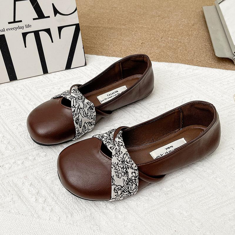 Retro Shallow Mouth Single Shoes Women's Shoes Spring and Autumn 2025 New Round Head Bow Soft Sole Commuting Versatile Single Shoes