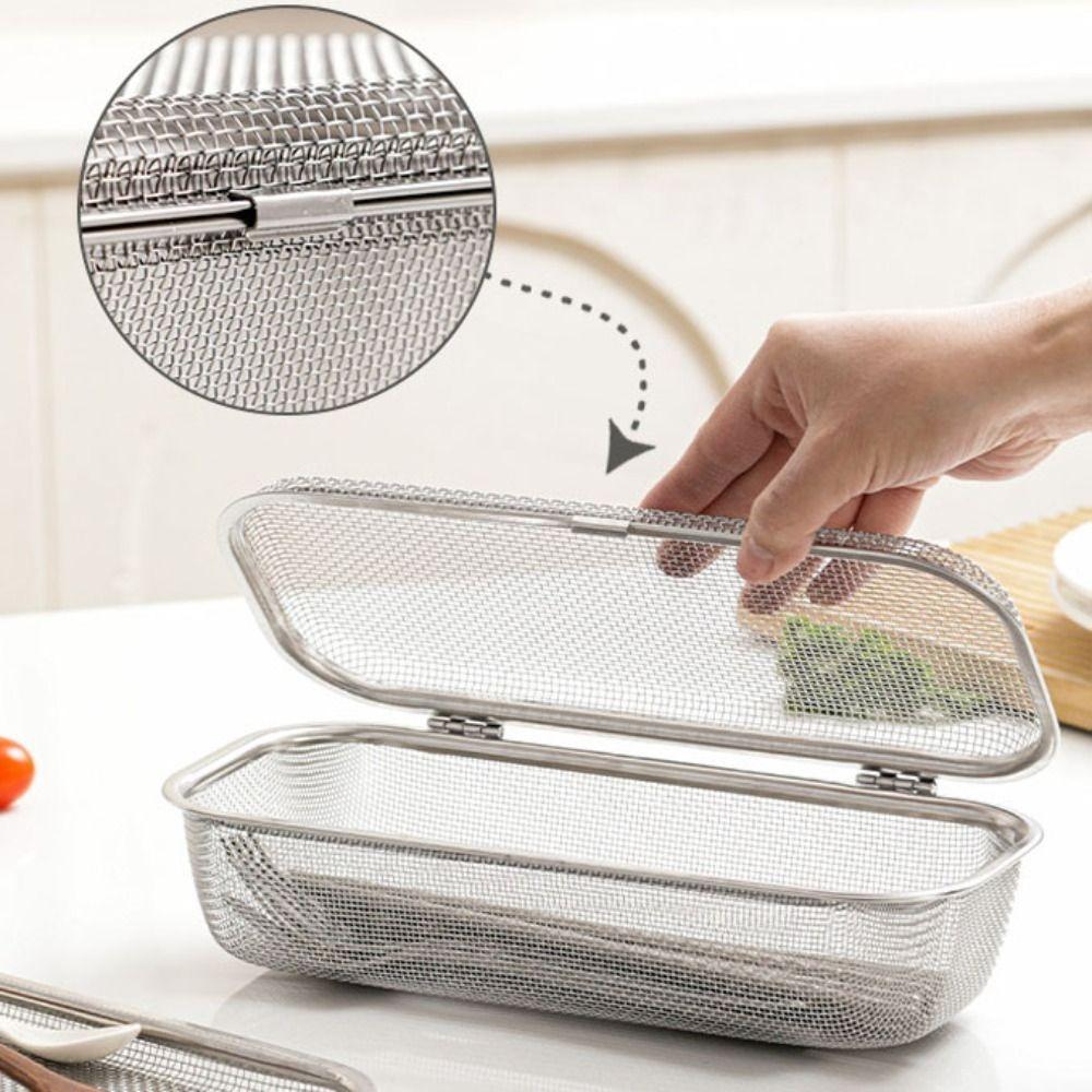 Ventilated Cutlery Cleaning Basket Stainless Steel Cutlery Box Mesh Cutlery Basket  Dishwasher