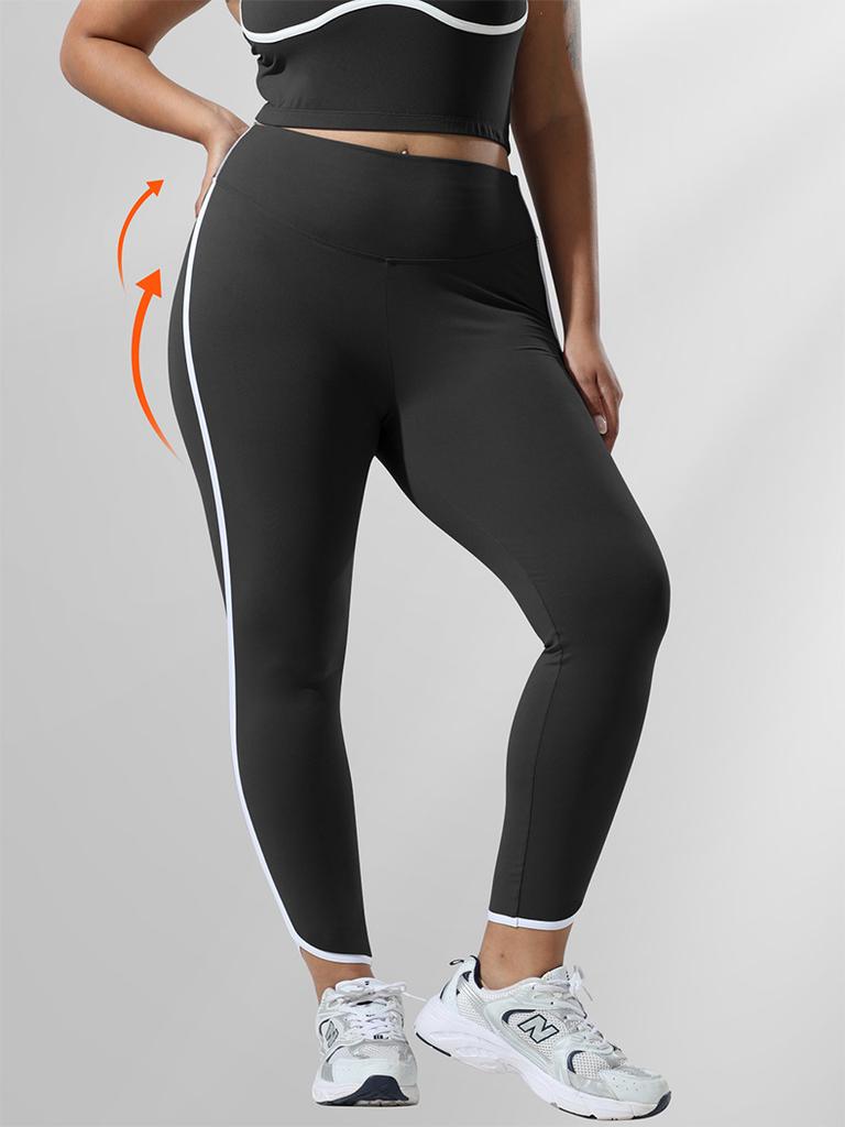 Tight-Fitting Sports Leggings with High Waist and Side White Stripes for Gym Outdoor Cycling Running and Yoga