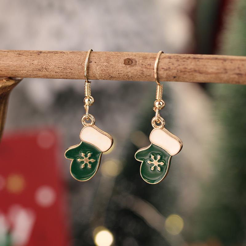 New Christmas Drip Oil Stud Earrings: Red & Green Tree, Snowman, Boots, Bells – Cute Cartoon Jewelry