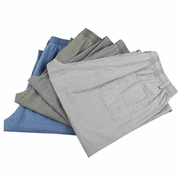 WTEMPO XL-5XL Spring Summer Autumn Winter Solid Casual Long Pants Men's Cotton Linen Elastic Mid-Waist Large Size Breathable Loose Pockets Trousers