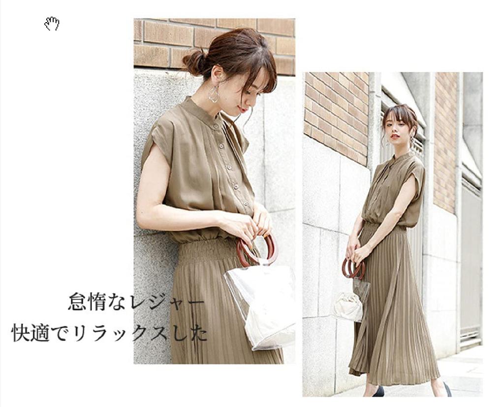 French Sleeve Pleated Casual Fashion Dress Gradient Elegant Short Sleeve Bow Tie Waist Midi Dress [JINJUDUO] Women's