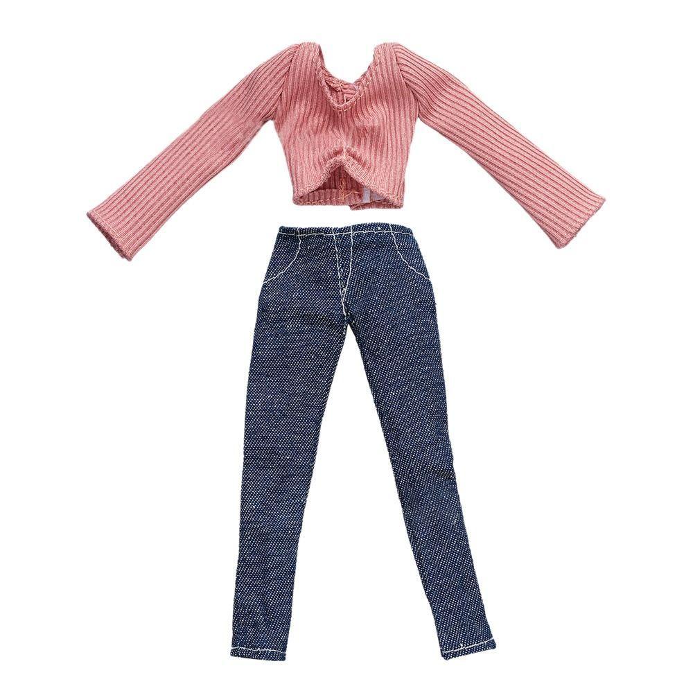 30CM Doll Clothes Suit Fashion Tops Sweater High Waisted Jean Pants Vest Skirt Set For 1/6Bjd Dolls Accessories Kids Toys