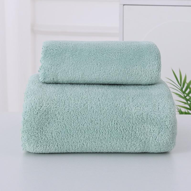 

Взрослая ванночка для ног и влаговпитывающее полотенце из кораллового флиса - Однотонное, для умывания, для ежедневного использования студентами, возможен индивидуальный логотип Towel 35*75 + Bath Towel 70*140 Two-Piece Set зелёный