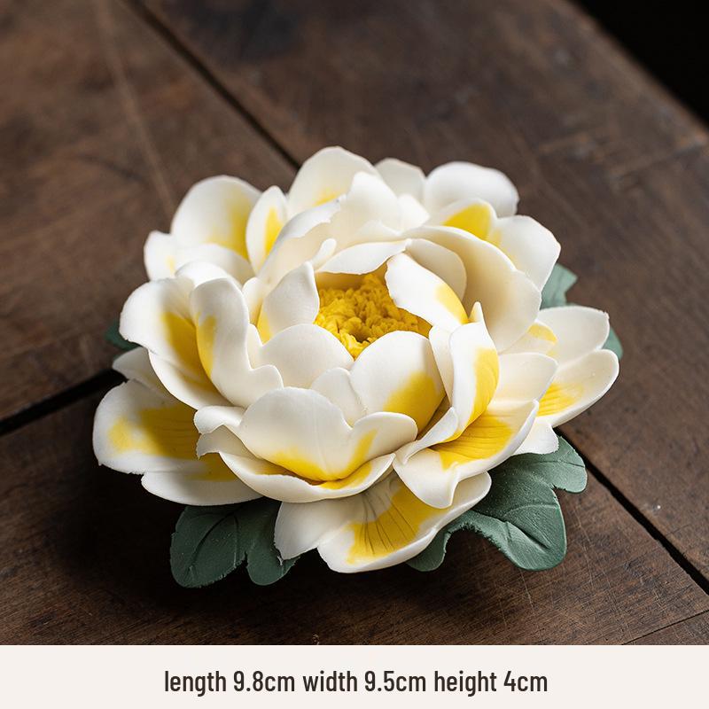 Handmade Ceramic Lotus Incense Burner - Zen Flower Ornament for Living Room Decor
