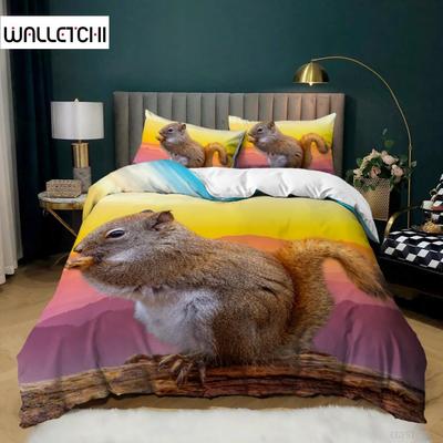 Squirrel Duvet Cover Set Cute Squirrel Branches Comforter Cover for Kids Boys Girl Microfiber Animal Theme King Size Bedding Set