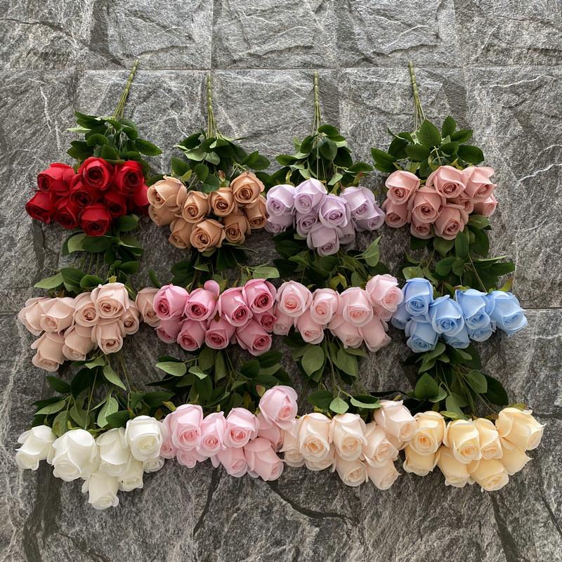 Realistic Rose Silk Buds 9 Stems Artificial Flowers Home Decor Props Photography