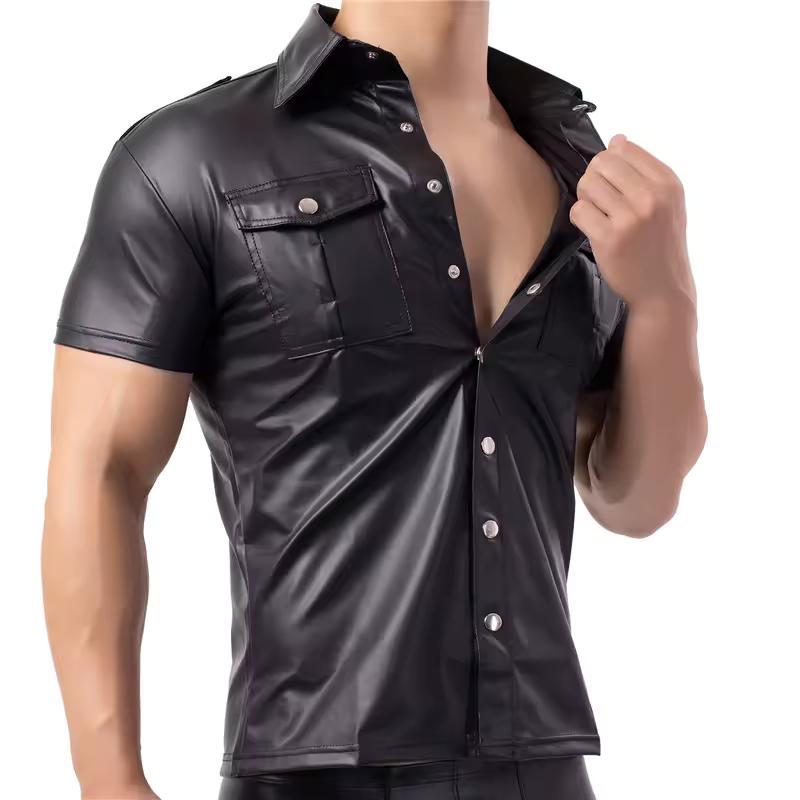 Herren Kurzarm Custom Street Style Hemd mit Knöpfen Motorradjacke für Partys, Alltag und Club-Outfits