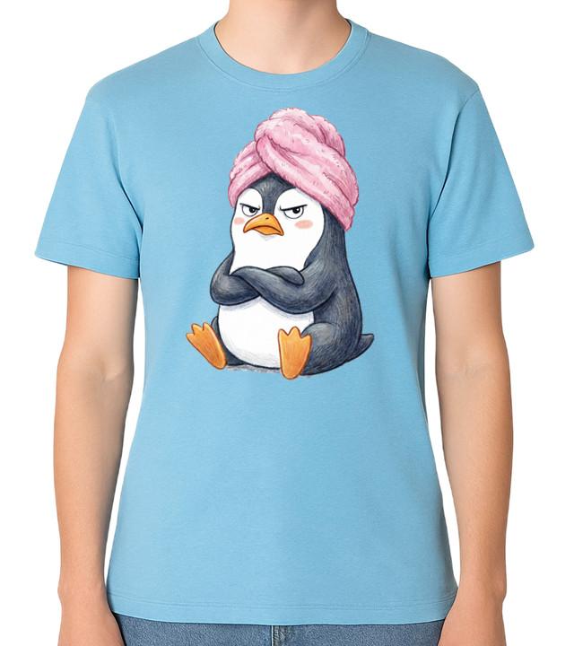 Grumpy Penguin T-Shirt Funny Cute Bird Post Bath Hair Graphic Tee Unisex Gift S