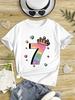 Settimo Compleanno Numero Sette Arcobaleno Con Corona Cuori Stelle Stampa Grafica Maglietta Manica Corta Bambini Tema Compleanno Girocollo Casual A